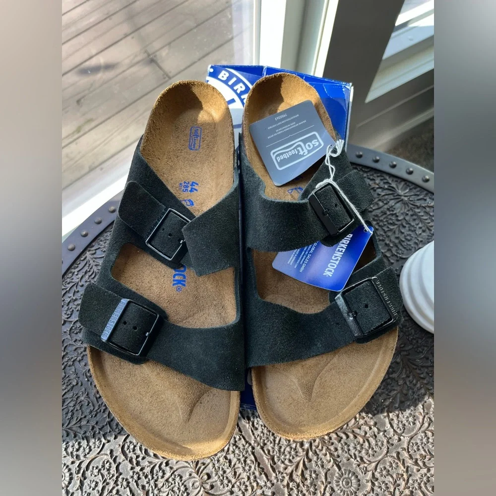 BIRKENSTOCK ARIZONA SUEDE SOFT FOOTBED SANDALS IN BLACK 44 11